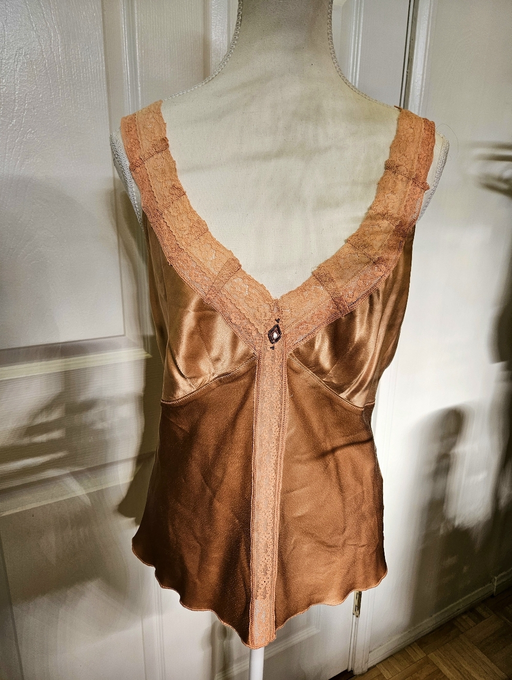 Y2K Anthropologie Burning Torch Lace Peach Pink Silk Romantic Blouse Top L